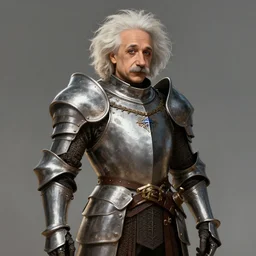 a beautiful illustration of einstein in a knight's armor, by greg rutkowski, featured on artstation, world of warcraft cinematic