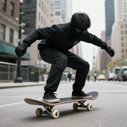 high quality photo of a black harry potter on a skateboard in new york city