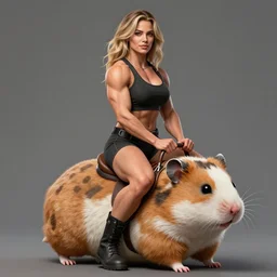 portrait of mila kunis as a ruggedly handsome heroine body builder mounted and riding a large hamster, intricate, elegant, highly detailed, centered, artstation, concept art, smooth, sharp focus, illustration, artgerm, donato giancola, daniel f. gerhartz, joseph christian leyendecker, wlop