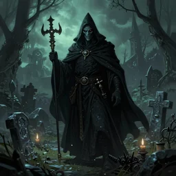 an evil necromancer in a graveyard, 4k digitalart, artstation