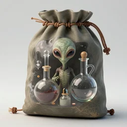 An alien universe  inside ampoules and alambics in a surreal ancient doctor's bag, trending on artstation - n 9