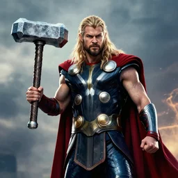 thor holding stormbreaker and mjolnir