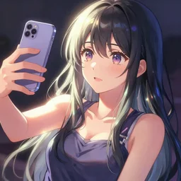 anime art of a photo, girl taking a selfie, realist anime painting, ambient lighting, radiant, glowing, lustrous, shimmering, vivid, digital art