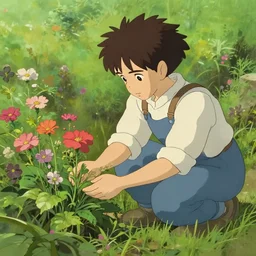a gardener taking care of the flowers, empathic, caring, life, healing, digital art, epic, Tyler Edlin, Ghibli