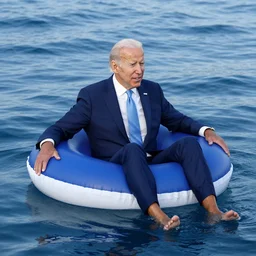 joe biden sitting on a floating ring in the ocean