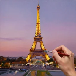 palette knife oil painting of eiffel tower at dusk