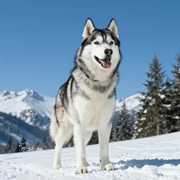 a very tall husky skiing