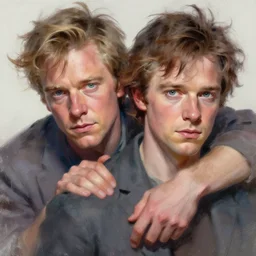 charlie boorman and ewan mcgreggor, intricate, fictional character, dynamic pose, dramatic lighting, realistic shaded lighting, pastel shades, expressively loose brush strokes, perfect face, 8 k realistic, hyper detailed, digital painting, artstation, concept art, hyper detailed eyes, art by sam spratt and peter mohrbacher and james jean
