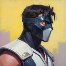 greg manchess portrait painting of mileena from mortal kombat wearing a halfmask as overwatch character, medium shot, asymmetrical, profile picture, organic painting, sunny day, matte painting, bold shapes, hard edges, street art, trending on artstation, by huang guangjian and gil elvgren and sachin teng
