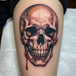 skull covered and dripping in blood, tattoo