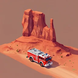 a screenshot render of a fire house in the style of monument valley. isometric.