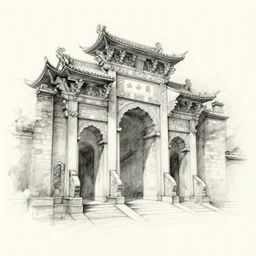 a concept sketch, pencil sketch of an ancient building