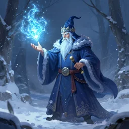A wizard casting a spell of ice and snow, digital art