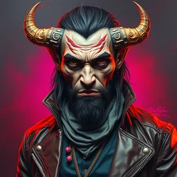 an apocalyptic orcish punk rock biker character posing for a professional photo, psychedelic vibrant colors, highly detailed oil painting by michael whelan art, futuristic punk rock fashion, perfect face, sharp focus, detailed eyes, realistic, leather jacket, 8 k cover art