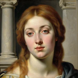 a renaissance oil painting close shot face portrait by alma tadema of a holy divine prophet beautiful woman, classical stone columns, colourful pastel, detailed academic bouguereau, sharp focus, high contrast studio lighting