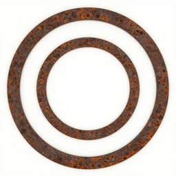 freehand painting of symmetric rusty circle, white background, close - up shot, vhs effect, grainy tape