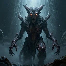 cthulhu of your nightmares, towering over you with glowing eyes, water dripping, highly detailed, 8 k
