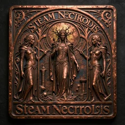 steam necropolis, memento mori, gothic, neo - gothic, art nouveau, hyperdetailed copper patina medieval icon, stefan morrell, philippe druillet, ralph mcquarrie, concept art, steampunk, unreal engine, detailed intricate environment, octane render, moody atmospherics, volumetric lighting, ultrasharp, ominous, unearthly