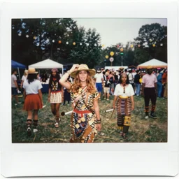 Polaroid photo of a Khajiit caravanner band, 1960's, Summer of Love, Woodstock