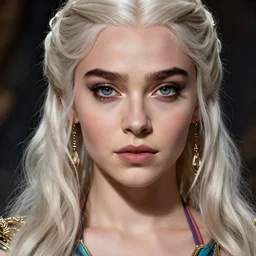 Daenerys Targaryen with a piercing gaze and wearing a creative bikini as the queen of atlantis, highly detailed face, realistic face, beautiful detailed eyes, fantasy art, in the style of Joel Santana, illustration, epic, fantasy, intricate, hyper detailed, artstation, concept art, smooth, sharp focus, ray tracing, vibrant, photorealistic