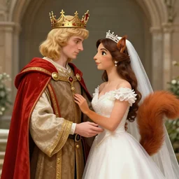 king arthur wearing a crown from arthurian legend getting married to a female anthro squirrel girl