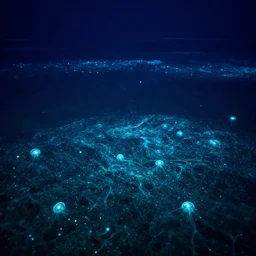 Sea Of Stars of Vaadhoo Island Maldives, Bioluminescent sea plankton that shines multiversal during the night, makes the sea area glowing water, ethereal and dreamy, art by William-Adolphe Bouguereau