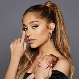 a big ariana grande next to a small ariana grande,