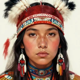 portrait of native american girl with head dress in the style of artgerm, digital art, close-up, insanly detailed