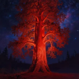 portrait painting of a glowing redwood tree, cosmic background, unreal render cinematic lighting art by bussiere rutkowski andreas rocha