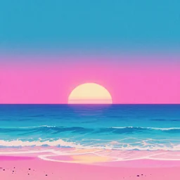Beautiful vaporwave ocean horizon, there is an alien planet in the distance over the horizon, viewed from the beach, digital art, trending on artstation, iphone wallpaper