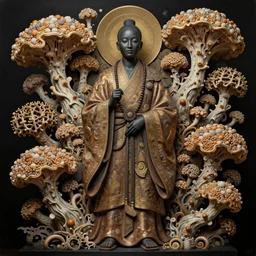 ancient japanese monk, by kiki smith, by zdzisław beksinski, by wangechi mutu, full body, third - person, mycelium, mycena acicula, tremella - fuciformis, insanely detailed and intricate, hypermaximalist, elegant, ornate, hyper realistic
