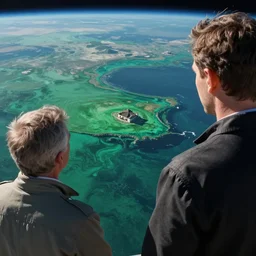 looking from space at green sea, by greg rutkowski, by anton fadeev, by rhads, 4 k