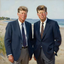 long portrait of john f kennedy and robert f kennedy, both old and retired on nantucket beach, oil on canvas by william sidney mount - 1 9 8 2, trending on artstation