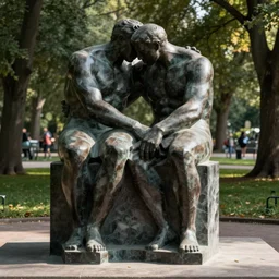 new sculpture by gustav vigeland, photorealistic, park background