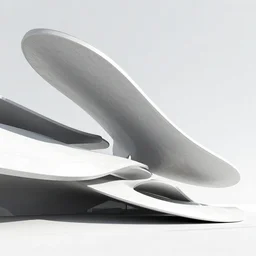 sculptural curved roof planes lift and descend creating shade and architectural expression, dramatic form, 3 d axonometric