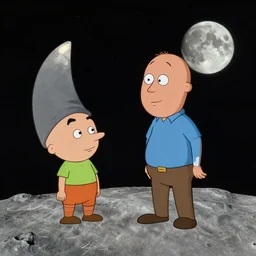 calvin on the moon in the style of calvin and hobbies - n