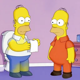 homer simpson complaining to barney!!! rubble!!! about toilet paper, by hanna - barbera, comedic scene, crossover, thick lines, featured on devianart