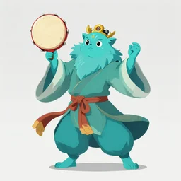 cyan spirit axie pet dances holding shaman tambourine like shaman, fantasy, studio ghibli, clean cel shaded vector art, style artstation, style greg rutkowski, octane render, unreal engine 6, epic game graphics, fantasy, conceptual art, ray tracing