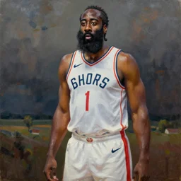 Rick Ross as James Harden oil on canvas artstation by J. C. Leyendecker and Edmund Blair Leighton and Charlie Bowater octane render