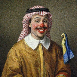 Masterpiece Portrait of Muslim Ronald mcdonald, dressed  thobe, Ghutra and Egal, style of Johannes Vermeer