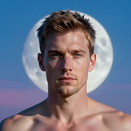 a vibrant close - up press portrait of armin van buuren transforming from a human to a humanoid. dramatic, thought - provoking, background depicting moon rising, romantic undertones, expert high detail concept art, perfect proportions fine - face, tall handsome guys, modern design, bold colors, realistic shaded lighting poster ilya kuvshinov, katsuhiro, jeremy lipkin and michael germash, makoto shinkai, loish and clamp style, trending on art station, best selling artist