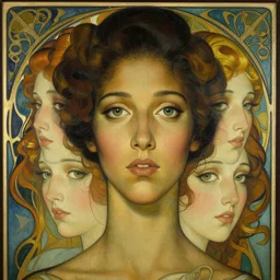 an art nouveau, ( streamline moderne ), multi - ethnic portrait in the style of donato giancola and anna dittmann and charles dulac. very large, clear, expressive, and intelligent eyes. symmetrical, centered, ultrasharp focus, dramatic lighting, photorealistic digital matte painting, intricate ultra detailed background.