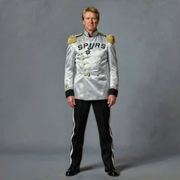 full body portrait of the dictator of the san antonio spurs, 1 8 8 9, in full military garb, silver, black, white, greg popovich, oil on canvas by william sidney mount, trending on artstation