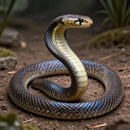 a beautiful large eastern indigo snake, iridescent scales, 4 k, trending on artstation, award winning, photorealistic, volumetric lighting, octane render,