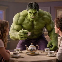 film still of hulk having a tea party in the new avengers movie, 4 k