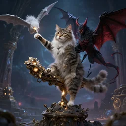 fantasy cat that balances good and evil in the universe, high detail, fantasy art, concept art, 4 k, ultra detail, computer art