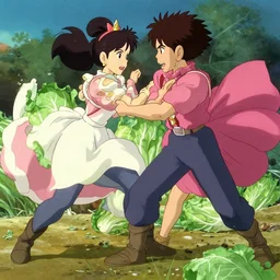 john oliver at war with princess mononokie over spirit cabbage : : studio ghibli design : : intense incredibly fierce fighting and high casualties on both sides : : unreal engine high battle detail and bright vibrant color pallette, exact and dynamic kinetic anime detail battle of nature and spirit animals over cabbage