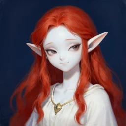 portrait painting of a elf in a nightgown, cute, white skin, red hair, smirk, high fantasy, dnd, extremely detailed, smoot, sharp focus, illustration, by rossdraws, genzoman, sakimichan