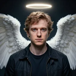 vitalik buterin portait. halo above his head. angel wings. amazing