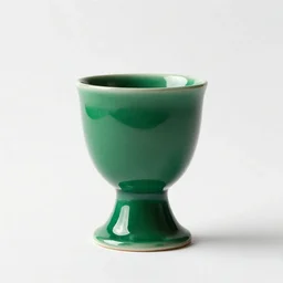 emerald green egg cup, commercial catalog photo, isolated on a pure white background, centered, entire object in frame, sharp focus, soft studio lighting